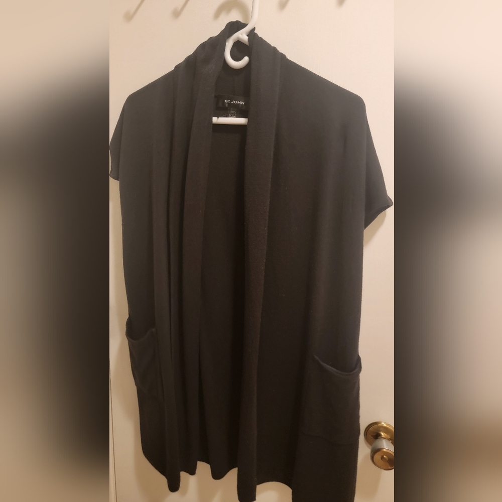 St. John Black Open-Front Knit Cardigan